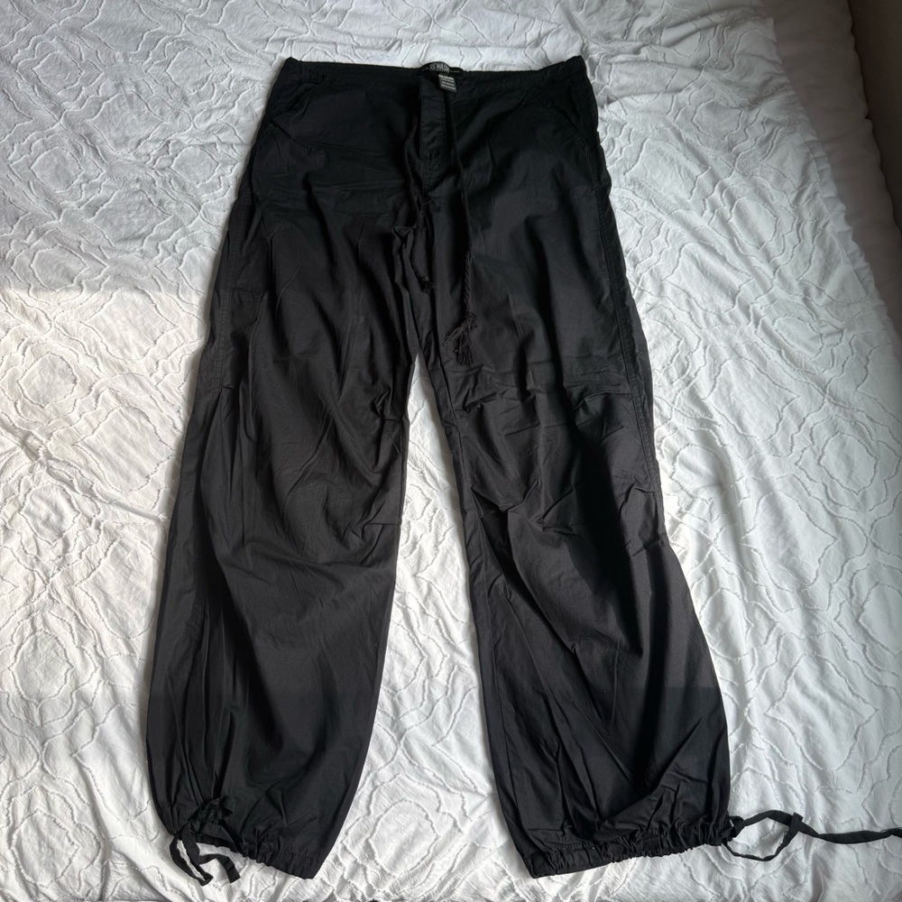 Rewash Black Cargo Pants with Jogger Cuff Tie Low Waisted